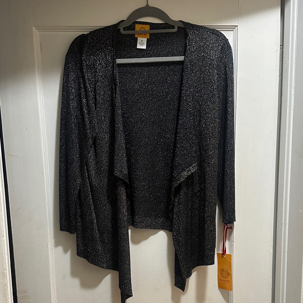 Ruby Rd. Black Metallic Open Front Blazer